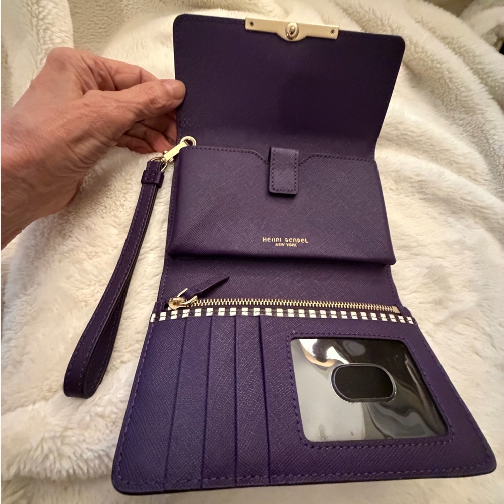 Henri Bendel Wristlet, Wallet, Organizer in Deep Purple with Gold Accents - Picture 5 of 10